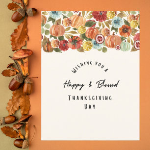 Cartão Postal Aquarela Pumpkin e Citrus Ação de Graças