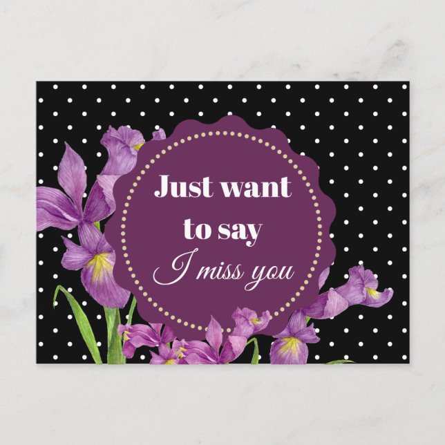 Cartão Postal Aquarela Púrpura Íris Arte Botânica (Frente)