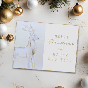 Cartão Postal Aquarela Rena de Natal Ano Novo Prata