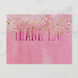 Cartão Postal Aquarela rosa e Bonito com Sparkle Dourado