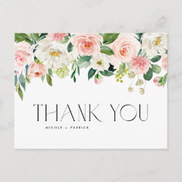 Cartão Postal Aquarela Rosa Pêssego Floral Garland Obrigado
