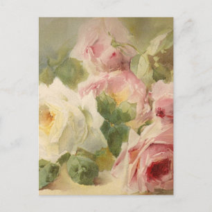 Cartão Postal Aquarela Rosa Vitoriana Antiga