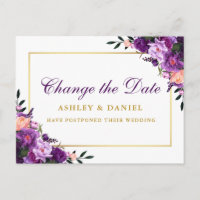 Aquarela Roxo Floral Dourado Muda a Data