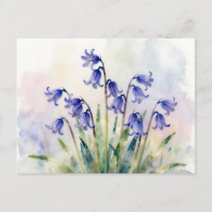 Cartão Postal Aquarela Sininhos Botânicos Floral Pastel Suave