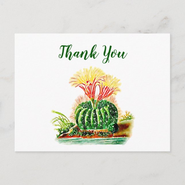 Cartão Postal Aquarela Suculenta Cactus Floral Obrigado (Frente)