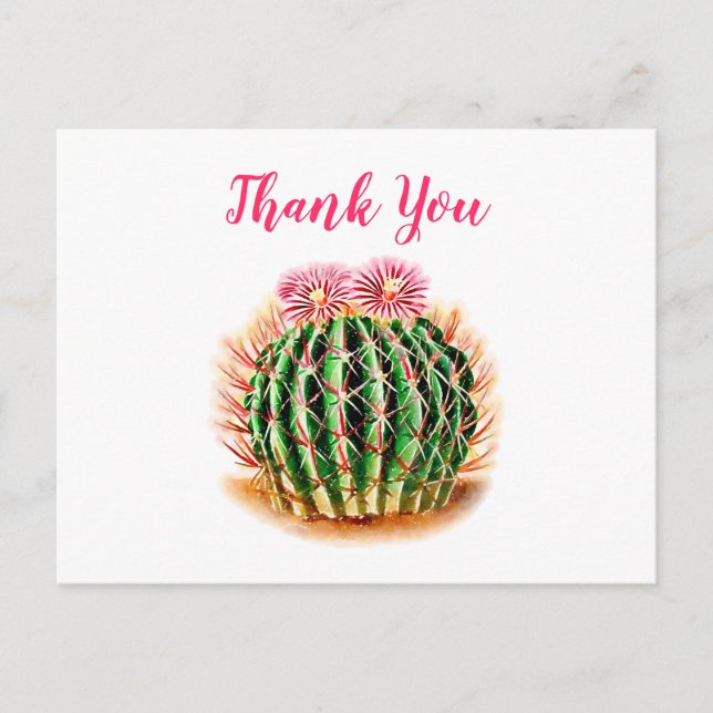 Cartão Postal Aquarela Suculenta Cactus Floral Obrigado (Frente)