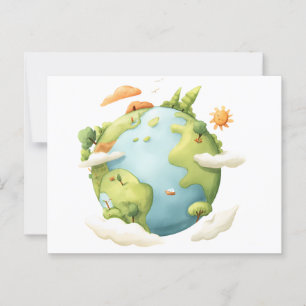 Cartão Postal Aquarela Terra - Cartoon Terra com Elemen Natureza