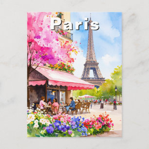 Cartão Postal Aquarela Torre Eiffel de Paris & Café Viagens