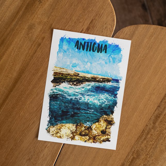 Cartão Postal Aquarela tropical da ilha de Antígua Caribe (antigua tropical island postcard)