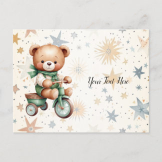 Cartão Postal Aquarela Urso de Teddy Stars Bela Verde