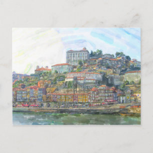 Cartão Postal Aquarela. Vista sobre o Douro em direção ao Porto