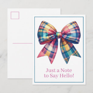 Cartão Postal Aquarela Xadrez Laço Personalizado Préppy
