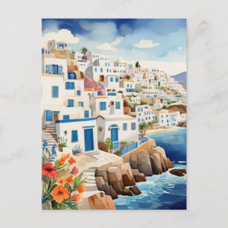 Cartão Postal Aquarelas do Mar de Grécia da Aldeia de Pesca Greg