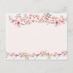 Cartão Postal Aquarelas Elegantes e Flores de Cerejeira Rosa