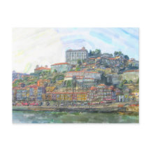 Aquarell. Blick über den Douro nach Porto Portugal