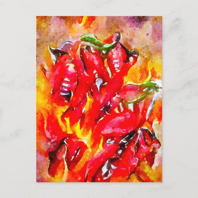 Cartão Postal Aquarell feurig brennde Chilischoten. Chili. (Frente)