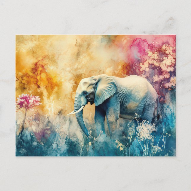 Cartão Postal Aquarell Illustration eines Elefanten im Dschungel (Frente)