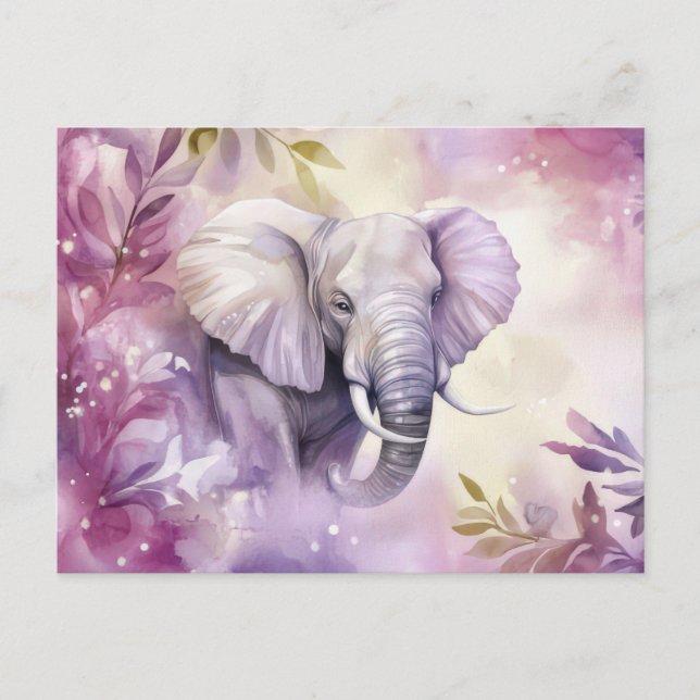 Cartão Postal Aquarell Illustration eines Elefanten mit Blumen (Frente)
