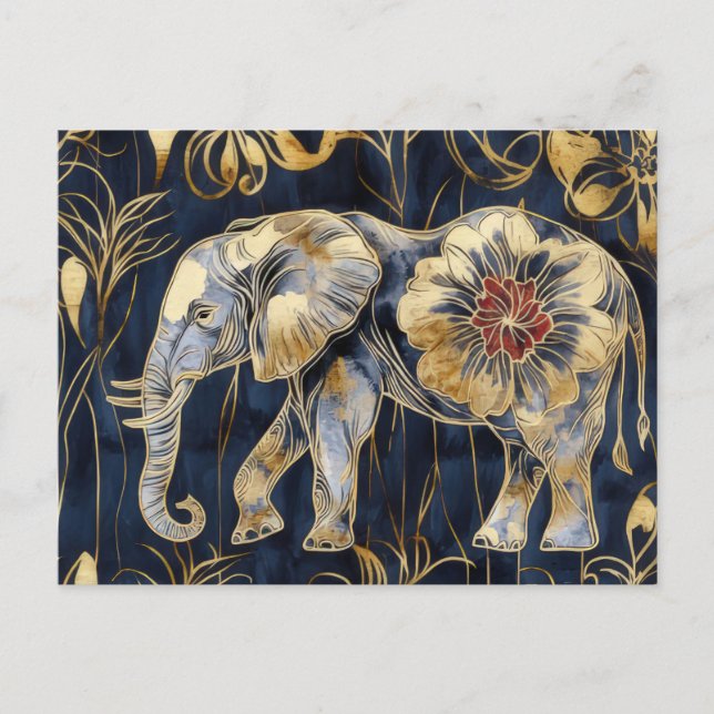 Cartão Postal Aquarell Illustration eines Elefanten mit Blumen (Frente)