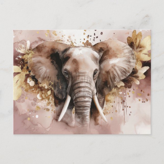 Cartão Postal Aquarell Illustration eines Elefanten mit Blumen (Frente)