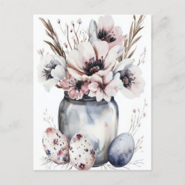 Cartão Postal Aquarell Oster Postkarte mit Ostereiern und Blumen