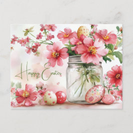 Cartão Postal Aquarell Oster Postkarte mit Ostereiern und Blumen