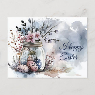 Cartão Postal Aquarell Oster Postkarte mit Ostereiern und Blumen