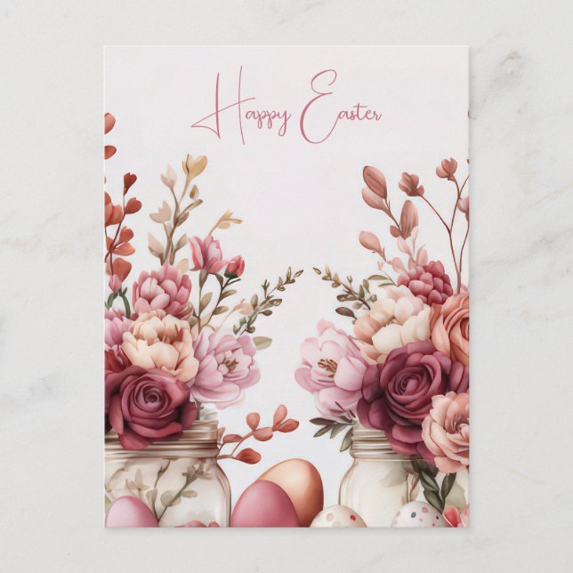 Cartão Postal Aquarell Oster Postkarte mit Ostereiern und Blumen (Frente)