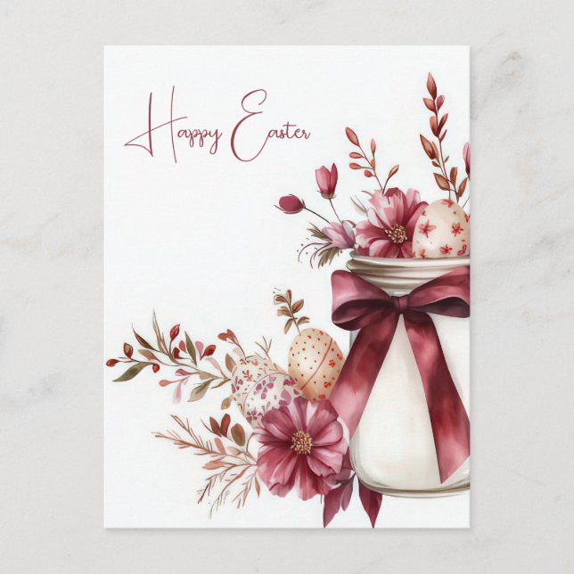Cartão Postal Aquarell Oster Postkarte mit Ostereiern und Blumen (Frente)