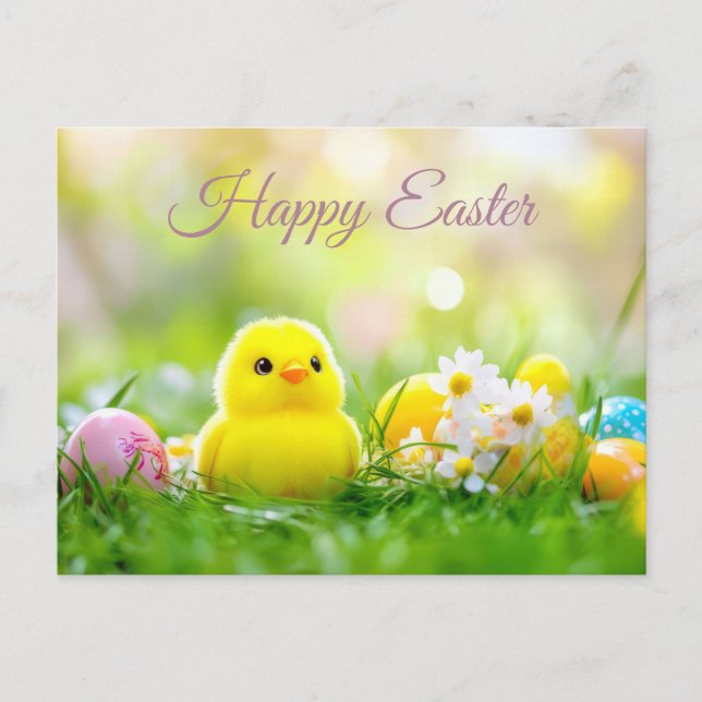 Cartão Postal Aquarell Oster Postkarte mit Ostereiern und Kücken (Frente)