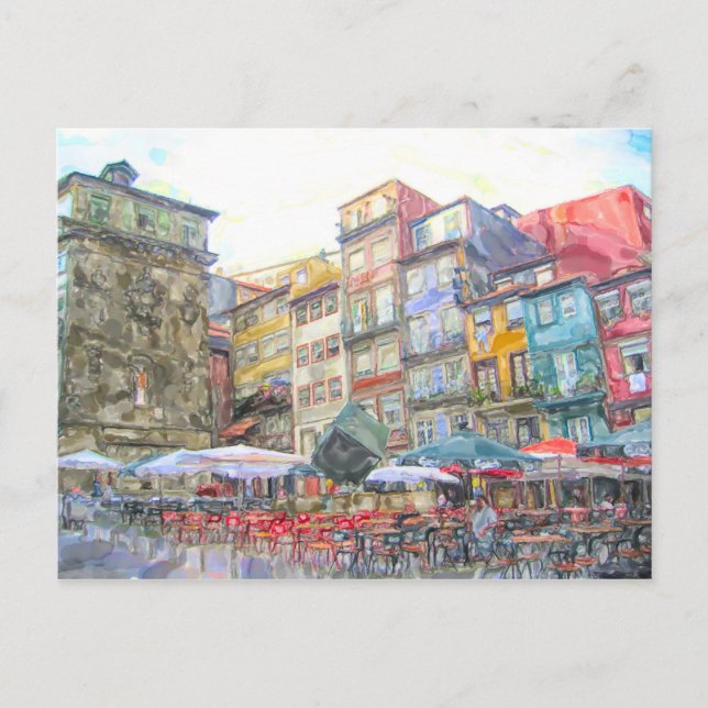 Cartão Postal Aquarell. Stadtansicht von Porto am Douro. (Frente)