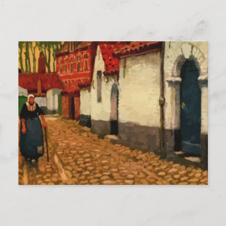 Cartão Postal Aquarelle um beco silencioso em Bruges