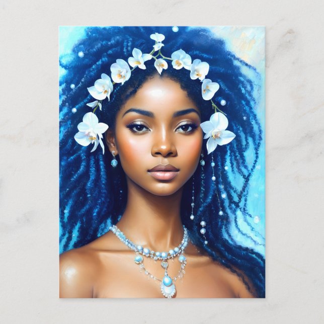 Cartão Postal Aquarius Black Woman Zodiac Orchid Art (Frente)