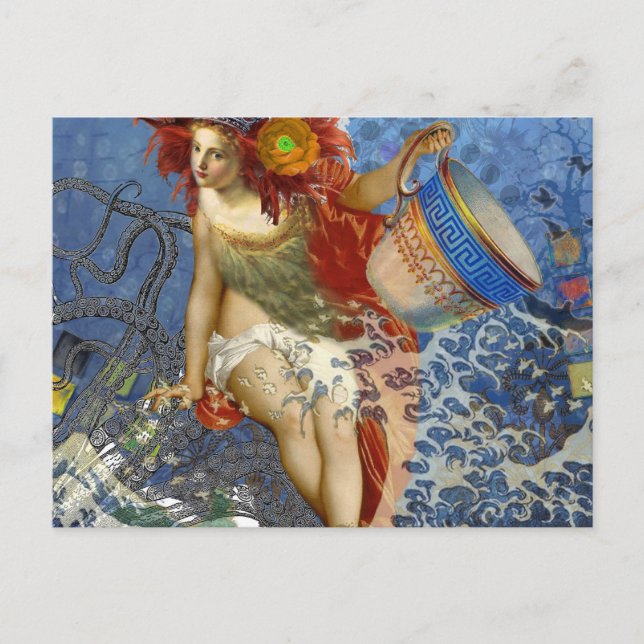Cartão Postal Aquarius Mermaid Gótica Arte Azul (Frente)