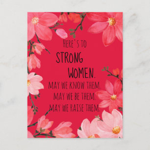 Cartão Postal Aqui está às Mulheres Fortes Floral Vermelho Cerej