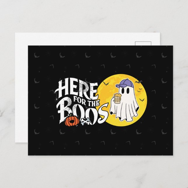 Cartão Postal Aqui para os Boos | Beba e coloque seu Spook em ci (Frente/Verso)