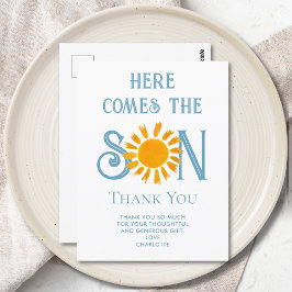 Cartão Postal Aqui Vem O Chá de fraldas Do Filho Obrigado