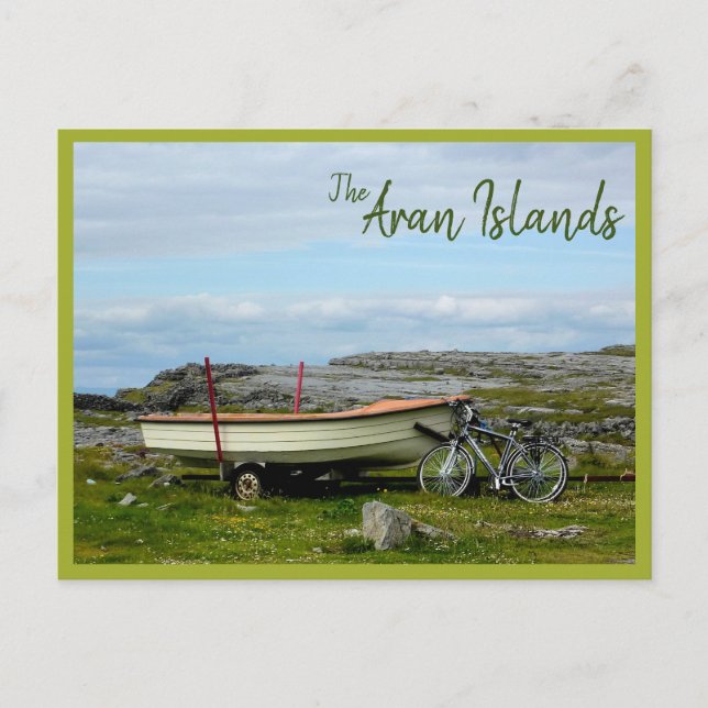 Cartão Postal Aran Islands Boat & Bike (com texto) (Frente)