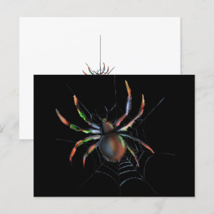 Cartão Postal Aranha e Teia Metálica Assustadora de Halloween