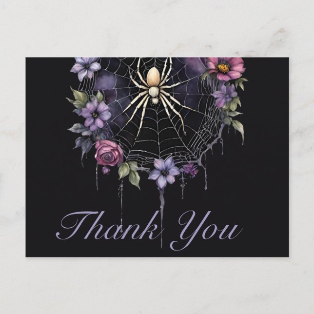 Cartão Postal Aranha Floral Púrpura Gótica Obrigado (Frente)
