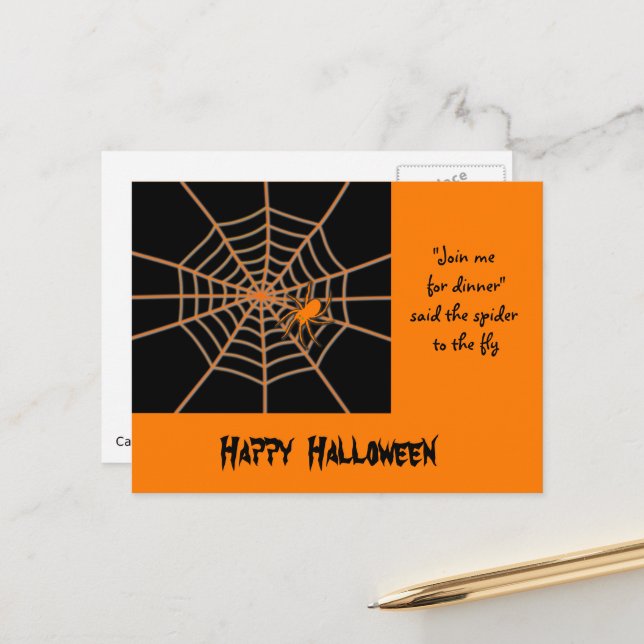 Cartão Postal Aranha laranja do Halloween e texto personalizado  (Frente/Verso In Situ)