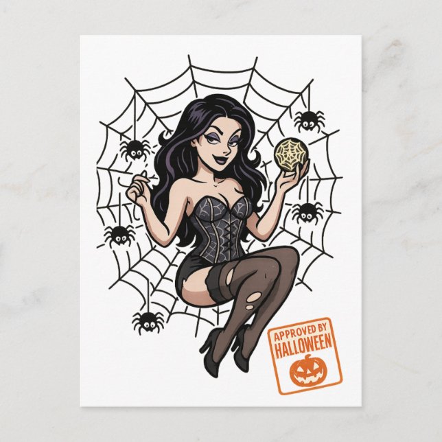 Cartão Postal Aranha-Pin-Up-Cartoon - Halloween Aprovada (Frente)