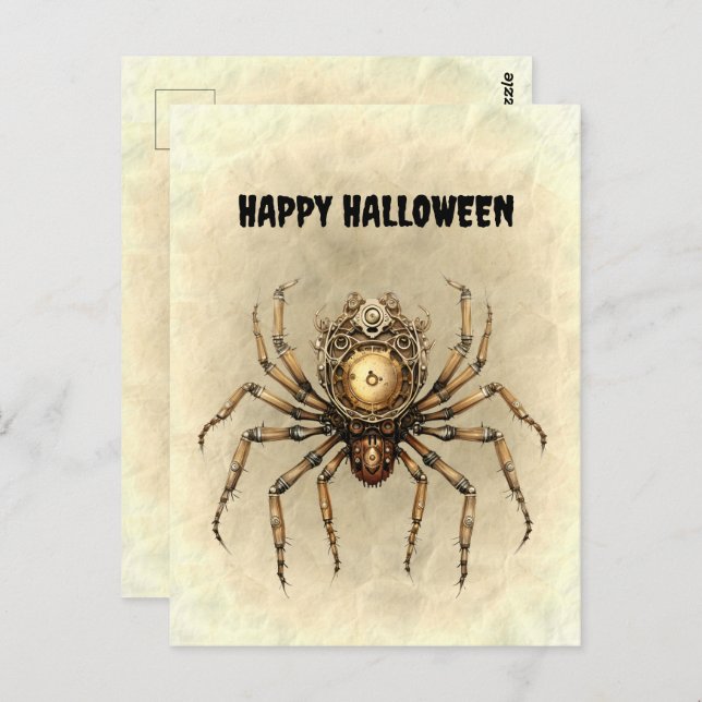 Cartão Postal Aranha Steampunk Feliz Halloween (Frente/Verso)