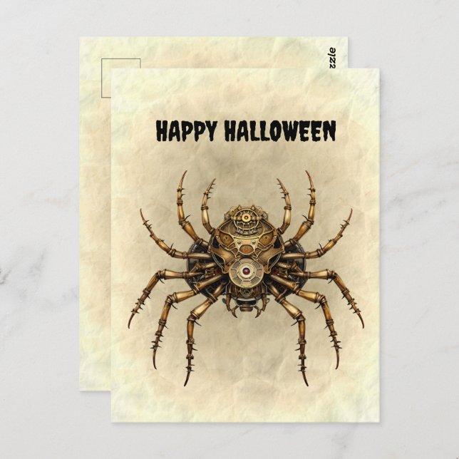 Cartão Postal Aranha Steampunk Feliz Halloween (Frente/Verso)