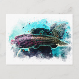 Cartão Postal Arapaima Monster Fish Watercolor Pirarucu Paiche