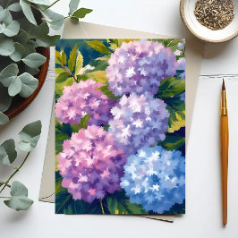 Cartão Postal arbusto de Hortênsia Roxa | Pintura em Aquarela Fl