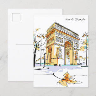 Cartão Postal Arc de Triomphe Paris - Viagem de Ilustração Franç