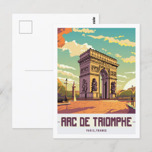 Cartão Postal Arc de Triomphe Paris Viagem Place Ilustração