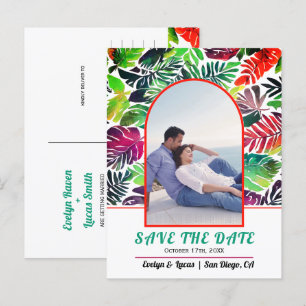 Cartão Postal Arca das folhas tropicais maximalista Salve a data