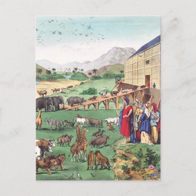 Cartão Postal Arca de Noah com animais (Frente)